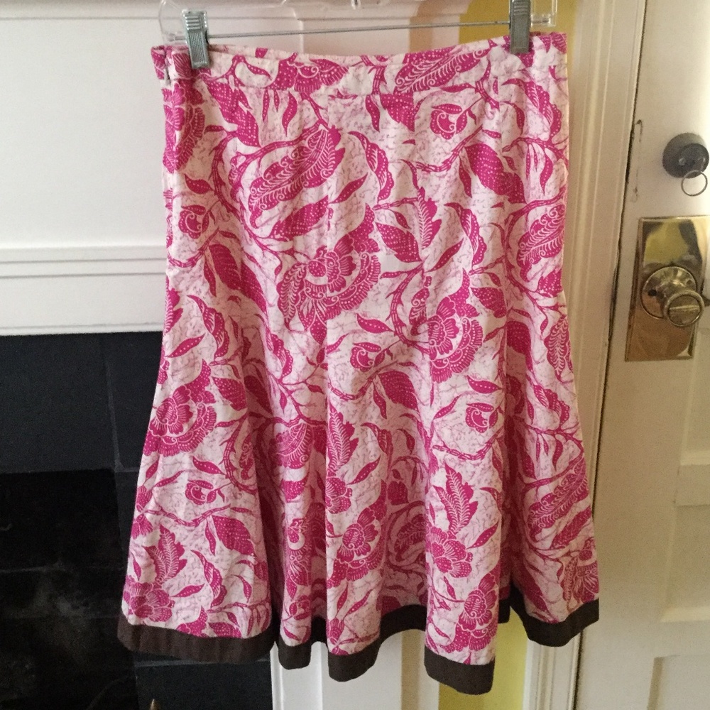 Vintage Old Navy Y2K Floral Midi Trumpet Skirt Cotton Pink Brown - Sz 6